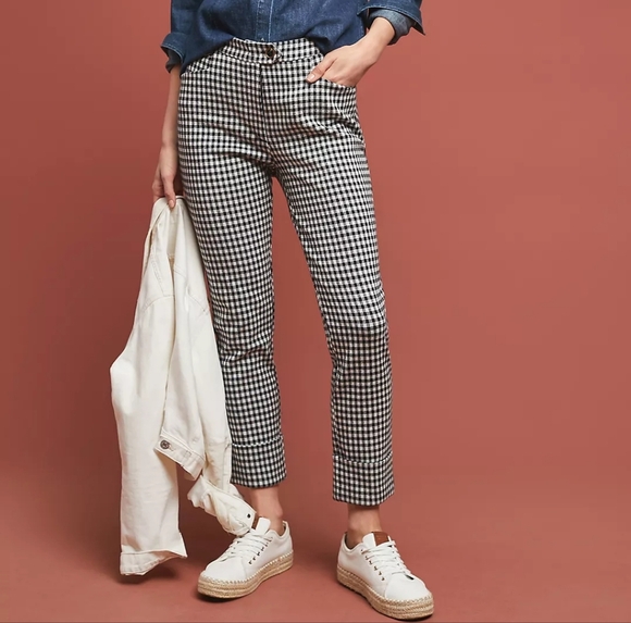 ANTHROPOLOGIE The Essential Crop Flare Pants Color Black/White Size 2 - Picture 1 of 16